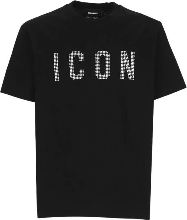 Dsquared2 Zwarte Katoenen T-shirt met Strass Logo Zwart Heren