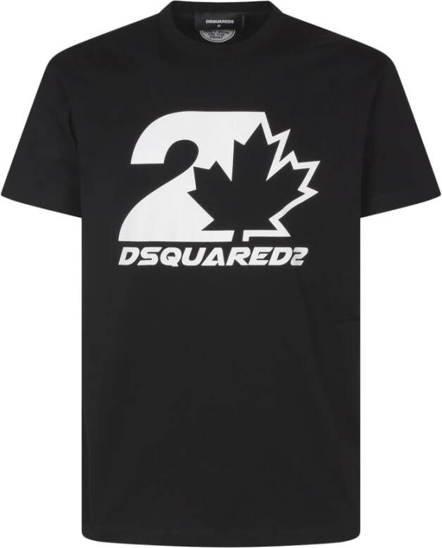 Dsquared2 Zwart Leaf Logo T-shirt Black Heren