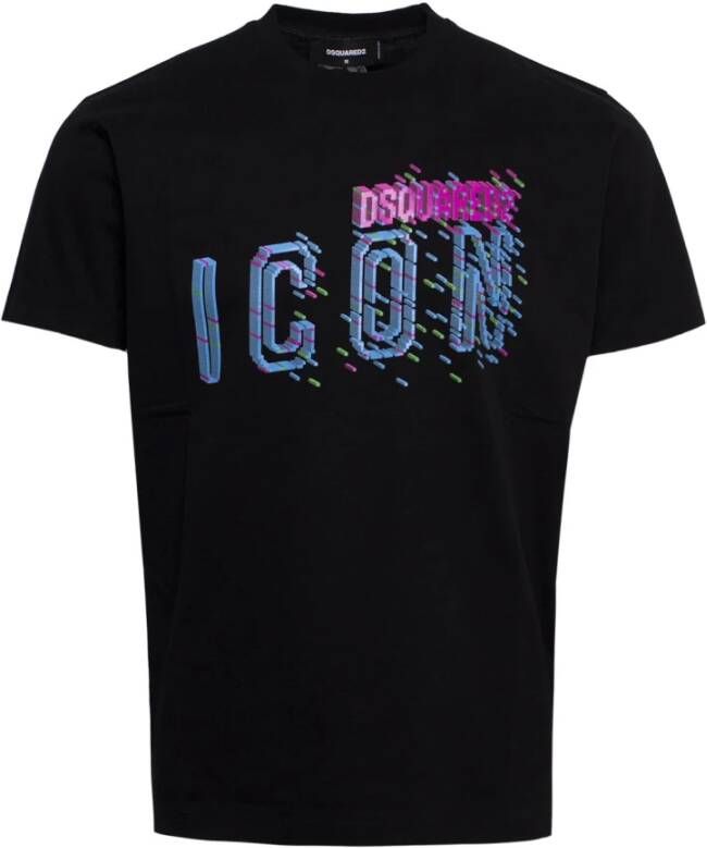 Dsquared2 Zwart Icon Pixel Print Katoenen T-shirt met Korte Mouwen Black