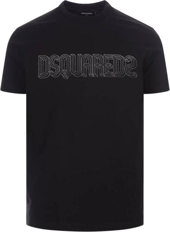 Dsquared2 Zwarte Katoenen T-shirt met 3D Letterprint Black Heren