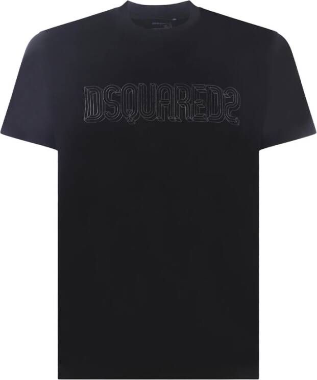 Dsquared2 Heren Italiaans Katoenen T-Shirt met Uniek Label Detail Zwart Heren