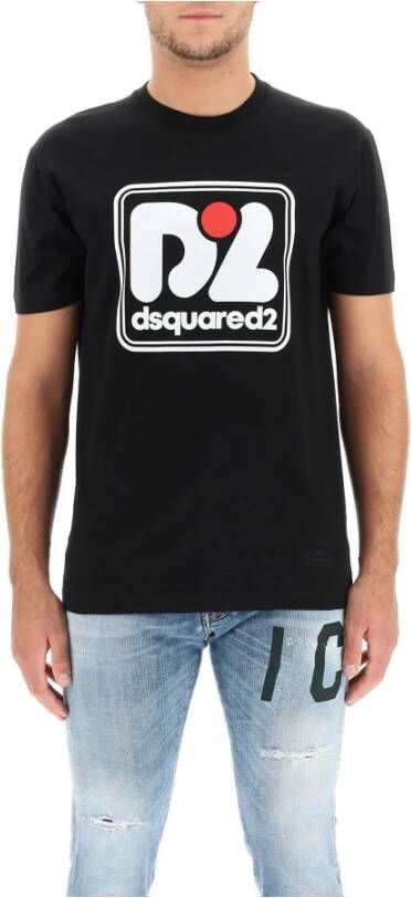 Dsquared2 Zwart D2 T-Shirt met Voorkant Print Black Heren