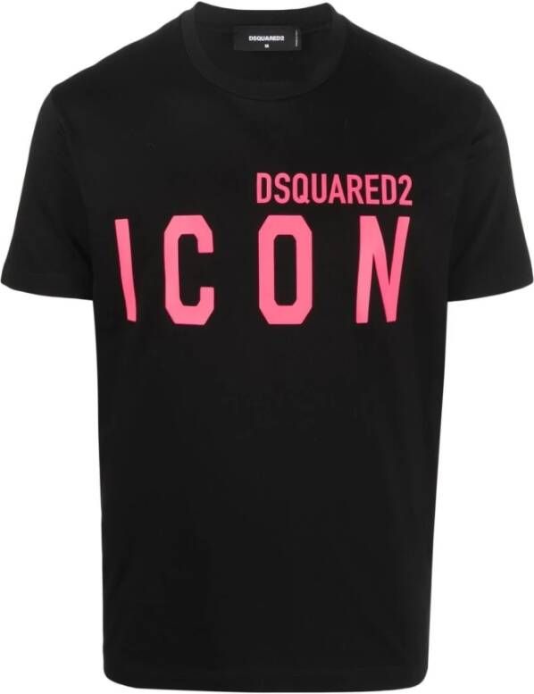 Dsquared2 Iconisch Zwart T-Shirt met Roze Print Black Heren