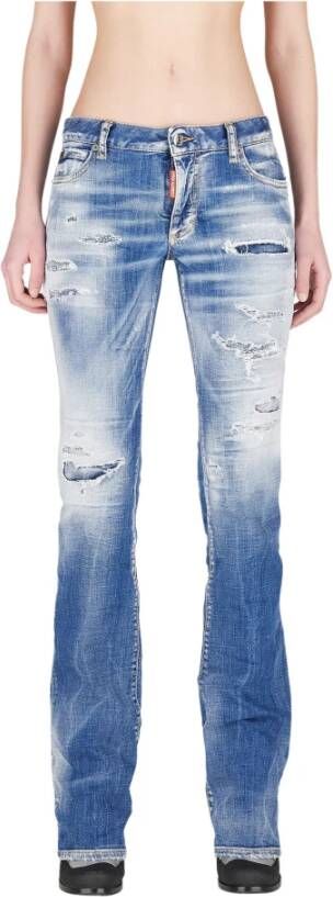 Dsquared2 Flared Jeans met Scheurdetail Blauw Blue Dames