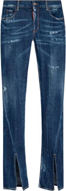 Dsquared2 Blauwe Flared Leg Jeans met Vernietigde Details Blauw Dames