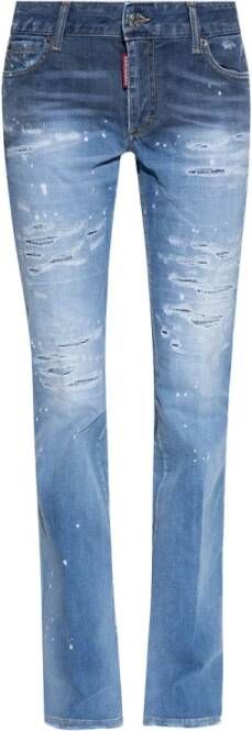 Dsquared2 Blauwe Tattered Mid Waist Flared Denim Jeans Blue Dames
