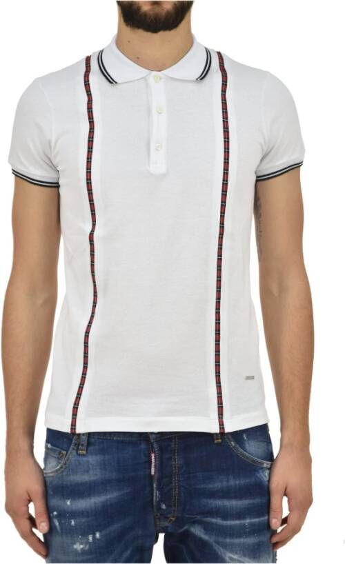 Dsquared2 Uniek ontwerp heren polo shirt met tartan knopen en retro leren inzetstuk White Heren