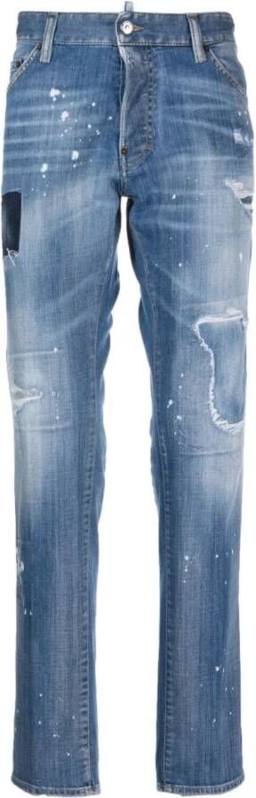 Dsquared2 Versleten Straight-Leg Jeans Blauw Heren