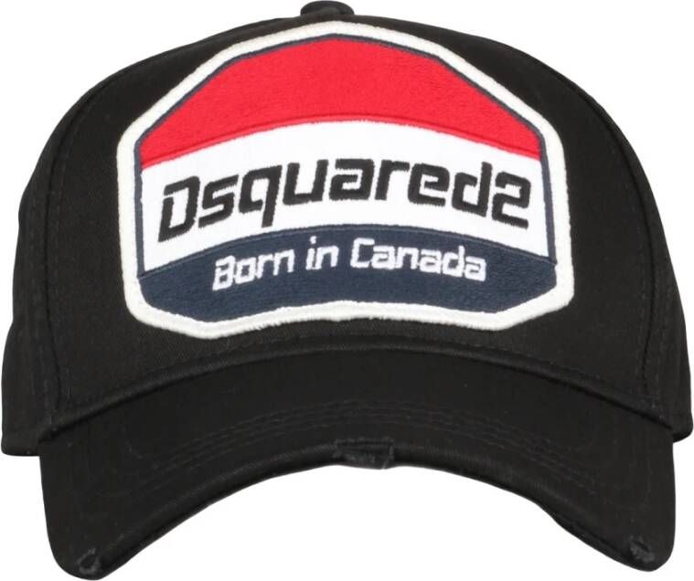 Dsquared2 Verstelbare Zwarte Logo-Geborduurde Baseballpet Zwart Heren