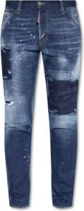 Dsquared2 Verweerde taps toelopende jeans met verfspatten Blauw Heren