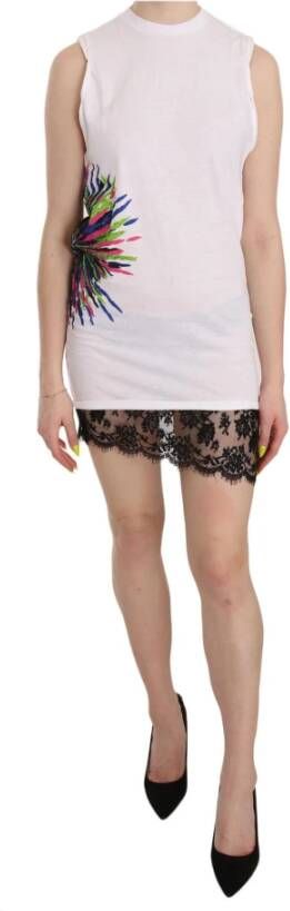 Dsquared2 White Printed Crew Neck Sleeveless Bodycon Mini Dress Wit Dames