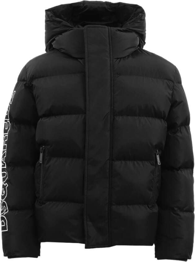 Dsquared gewatteerde winterjas met logo zwart Jongens Polyamide Capuchon 140