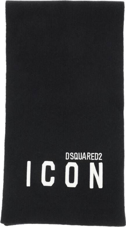Dsquared2 Zwarte Geribbelde Wollen Sjaal met Logo Black Heren