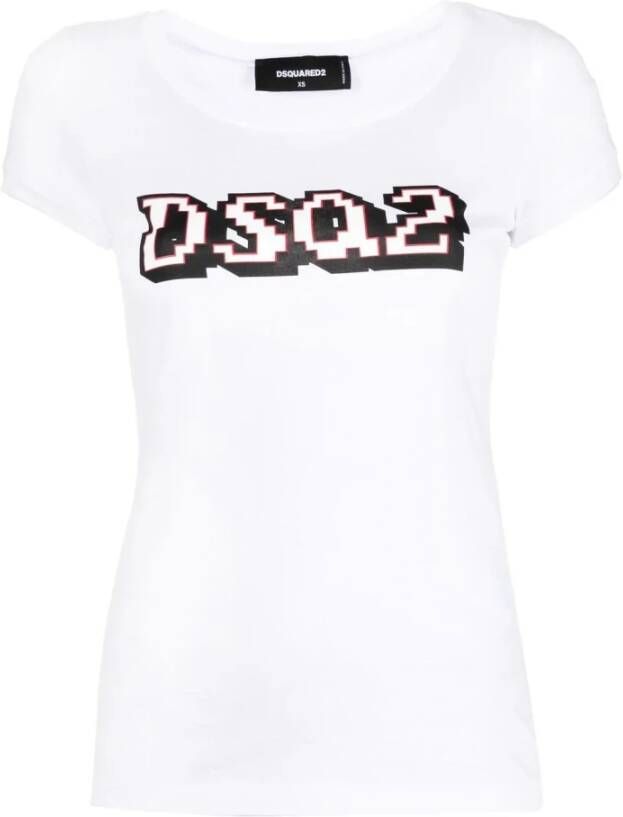 Dsquared2 Wit Grafisch Katoenen T-Shirt White Dames