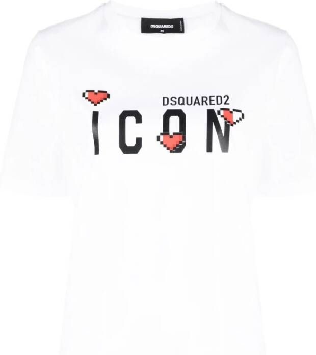 Dsquared2 Wit Icon Logo-Print T-Shirt White Dames
