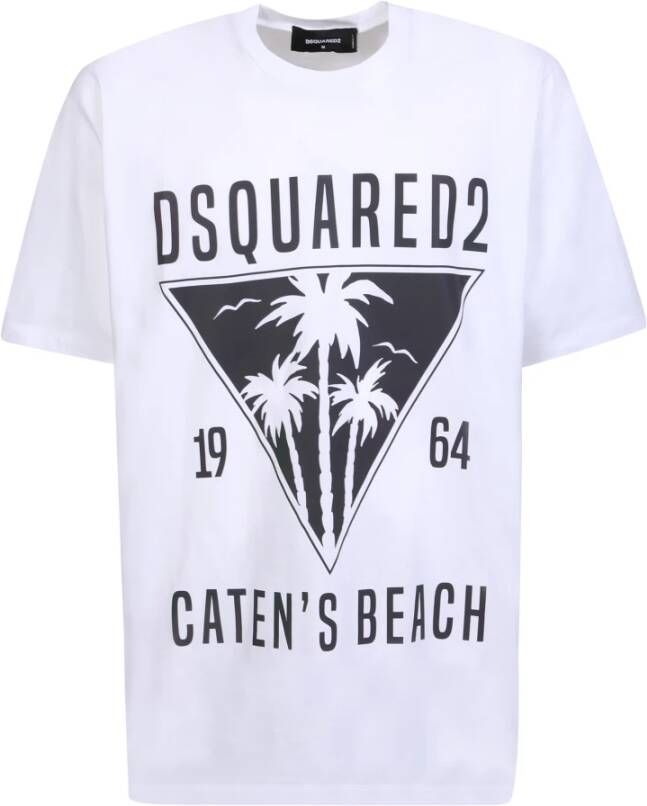 Dsquared2 Wit Ronde Hals Logo Print T-Shirt White Heren