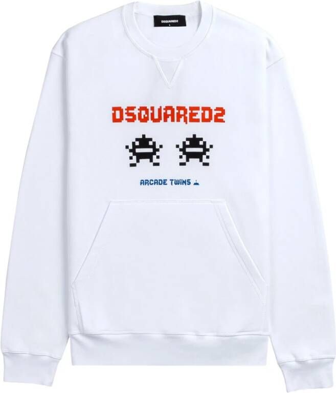 Dsquared2 Witte Space Invaders Arcade Twins Sweater White Heren