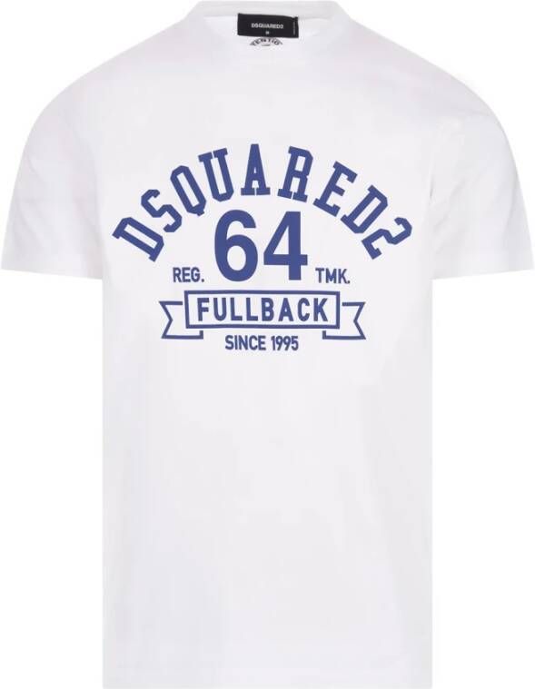 Dsquared2 Witte Katoenen Regular Fit T-shirt met Blauw Detail White Heren