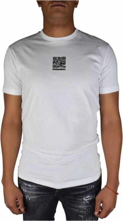 Dsquared2 Witte Katoenen T-Shirt met QR Code Logo White Heren