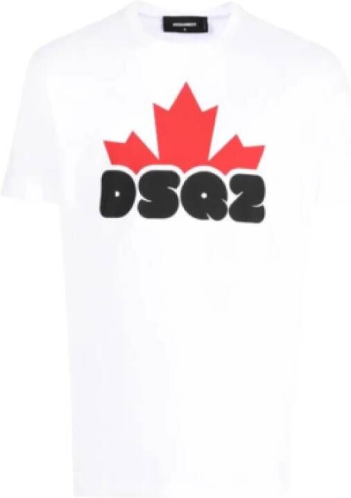 Dsquared2 Witte Logo Print T-shirt Maat S Wit Heren