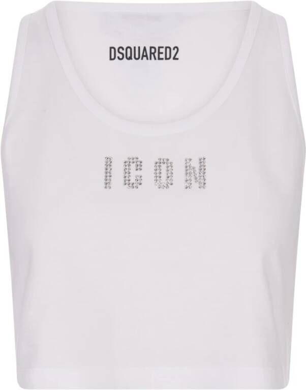 Dsquared2 Witte Mouwloze Crop Top met Strass Logo White Dames
