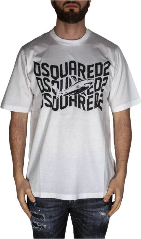 Dsquared2 Witte Shark T-Shirt Gedurfde Oversized Stijl White Heren