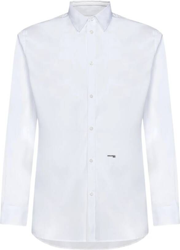 Dsquared2 Witte Stretch Katoenen Poplin Overhemd Aw22 Wit Heren