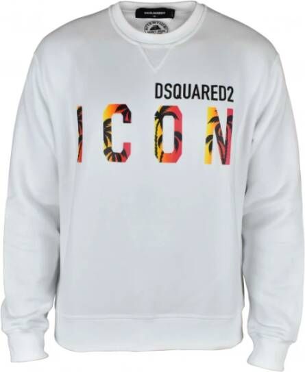 Dsquared2 Witte Sweatshirt met Logo Print en Palm Grafische Print Wit Heren