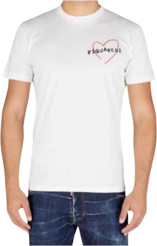 Dsquared2 Witte T-shirt met hartprint Wit Heren