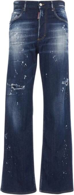 Dsquared2 Blauwe Logo Jeans Lage Taille Oversized Model Blue Dames