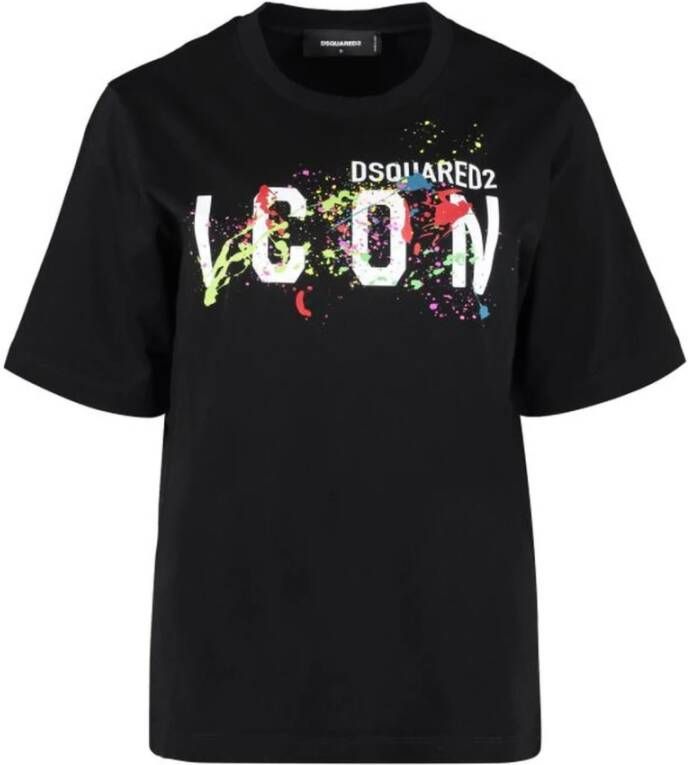 Dsquared2 Icon Splatter Cool Zwart T-Shirt Black Dames