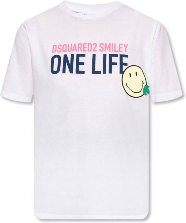 Dsquared2 One Life One Planet Smiley T-Shirt met Print White Dames