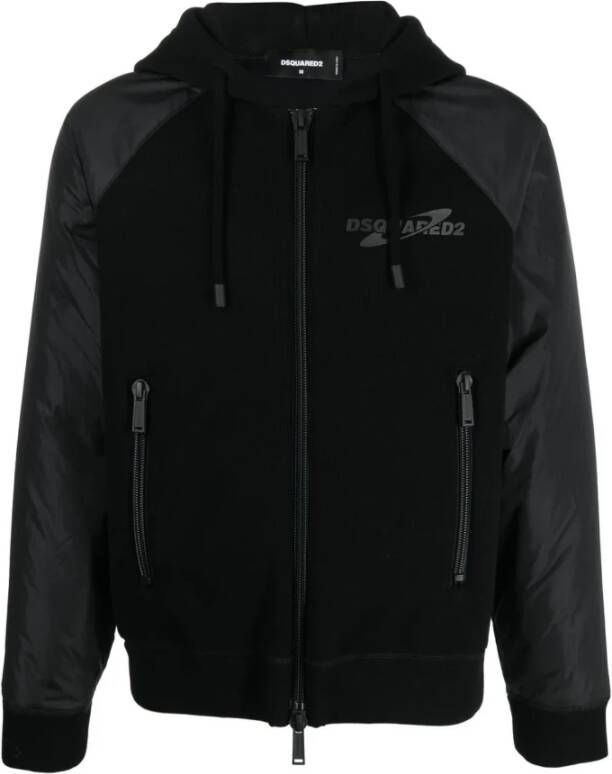 Dsquared2 Zip-through Sweatshirt met Capuchon Logo Print Zwart Heren