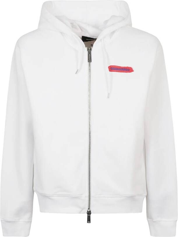 Dsquared2 Witte Katoenen Sweater met Ritssluiting en Logo Print White Heren