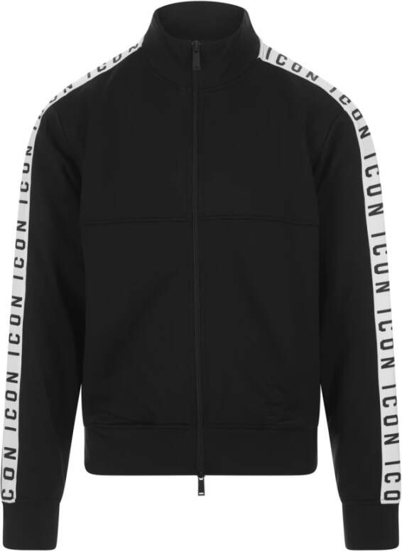 Dsquared2 Zwarte sweater van katoenmix met hoge kraag en logo banden Black Heren