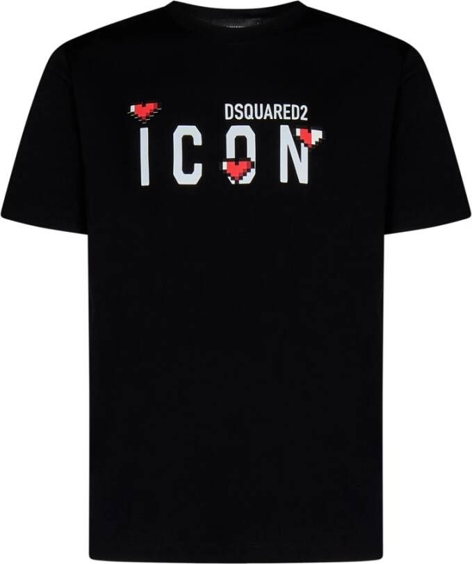 Dsquared2 Zwarte katoenen T-shirt met logo print en opgestikte hartjes Black