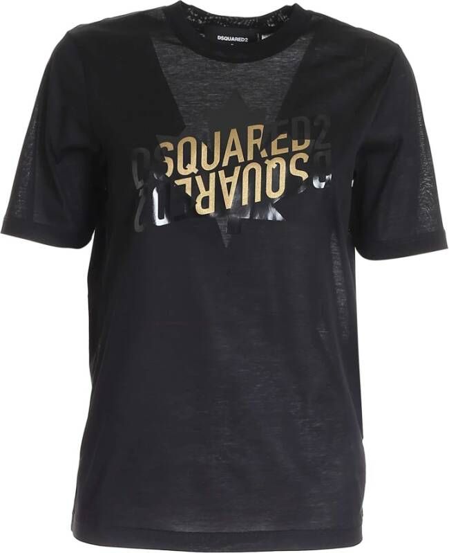 Dsquared2 Zwart Katoenen T-Shirt met Logo Print Zwart Dames