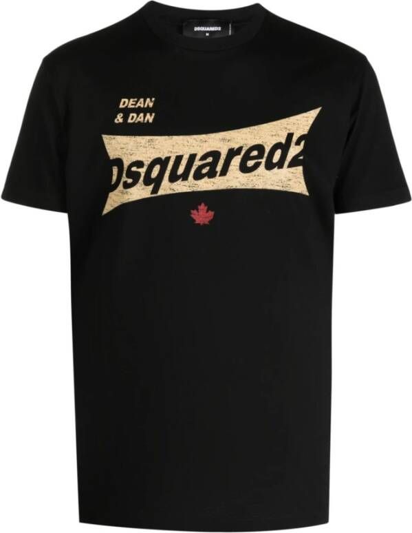 Dsquared2 Zwart Katoenen T-shirt met Logo Print Zwart Heren