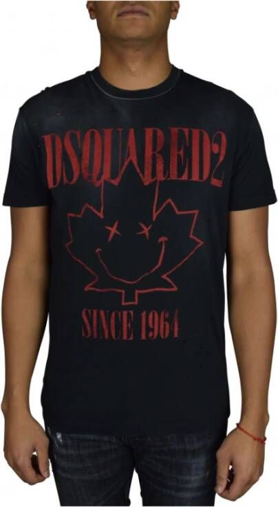 Dsquared2 Zwart Katoenen T-Shirt met Rood Logo Zwart Heren