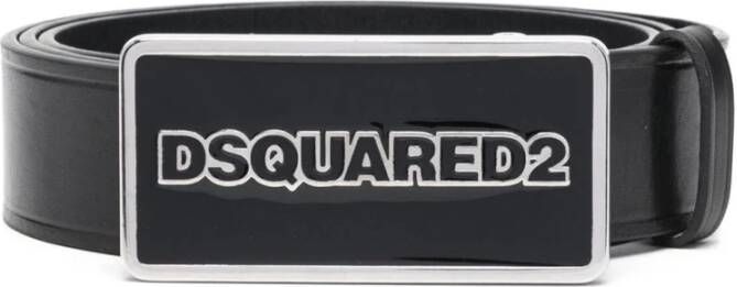 Dsquared2 Stijlvolle Leren Riem met Logo Gesp Black Heren