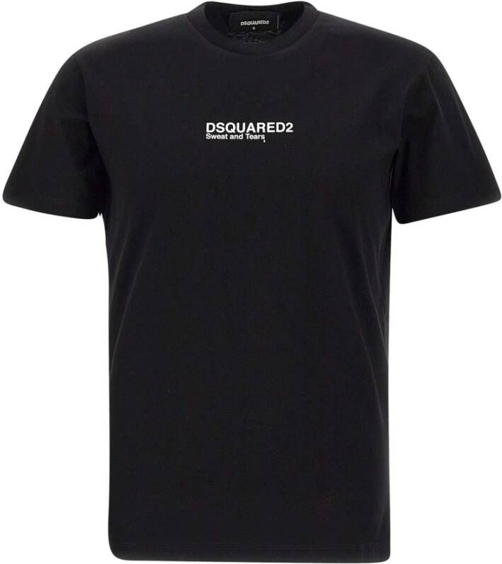 Dsquared2 Zwart T-shirt met logo-print en ronde hals Black Heren