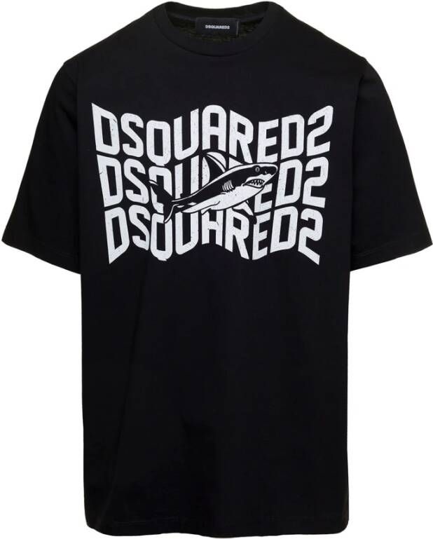 Dsquared2 Zwart T-shirt met Haai en Logo Print Zwart Heren