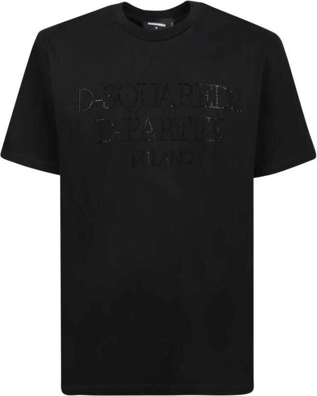 Dsquared2 Zwart T-shirt met logo patch en strass details Zwart Heren