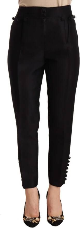 Dsquared2 Zwarte broek met hoge taille en knoopversiering Black Dames