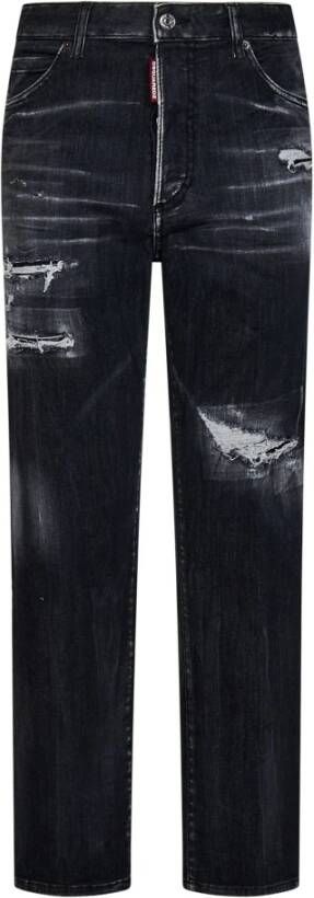 Dsquared2 Zwarte cropped jeans met hoge taille en destroyed details Black Dames