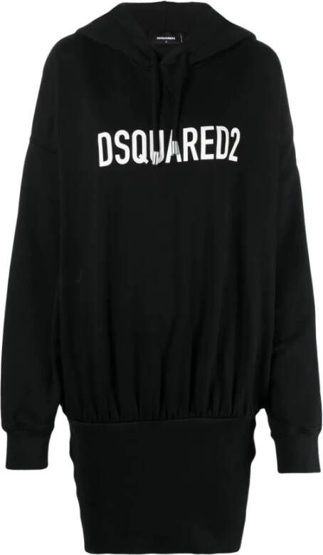 Dsquared2 Zwarte hoodie jurk met bedrukt logo Black Dames