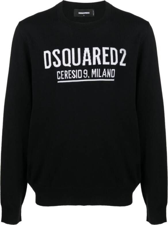 Dsquared2 Zwarte Intarsia-Logo Trui Zwart Heren