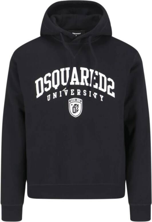 Dsquared2 Zwarte katoenen hoodie met wit logo print Zwart Heren