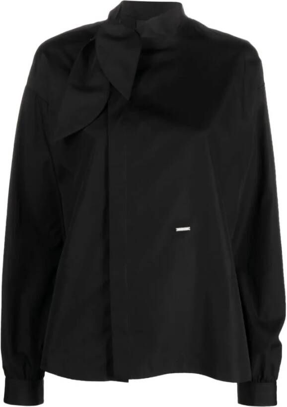 Dsquared2 Zwarte katoenen shirt met logo plak en zilverkleurige hardware Zwart Dames