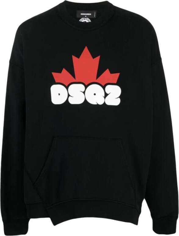 Dsquared2 Zwarte Katoenen Sweatshirt met Voorkant Print Zwart Heren
